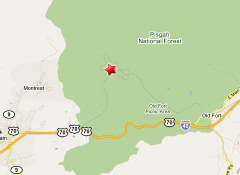 Location of the Norfolk Southern train derailment just west of Old Fort, NC
