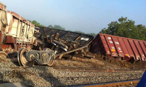 A Union Pacific train derailment happened March 22, 2013 in the 7500 block of Old Pearsall Road about 15.7 miles southwest of San Antonio and 2.8 miles notheast of Southwest San Antonio.