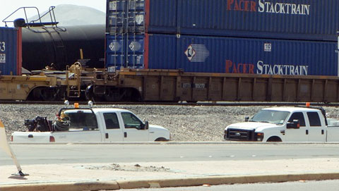 Photo shows Union Pacific train derailment in South El Paso Texas on March 23, 2013.