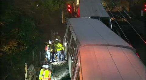 A Metro Red Line train derailed in Washington, DC on August 30, 2013 while it was being moved to a rail yard. The train was not carrying any passengers at the time. 