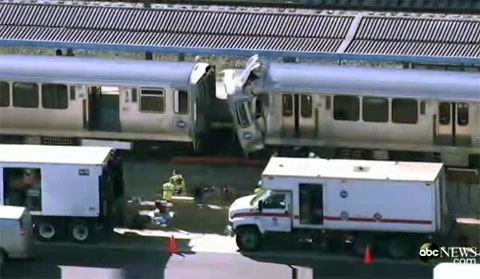 A CTA commuter train mysteriously got loose and ran into another train injuring many passengers in Forest Park, IL on September 30, 2013. 