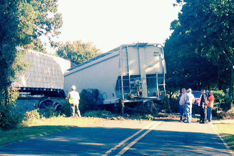 A Norfolk Southern rail car was blocking a road in Ruffin, NC after a train derailed on October 1, 2013. Photo credit: myfox8.com